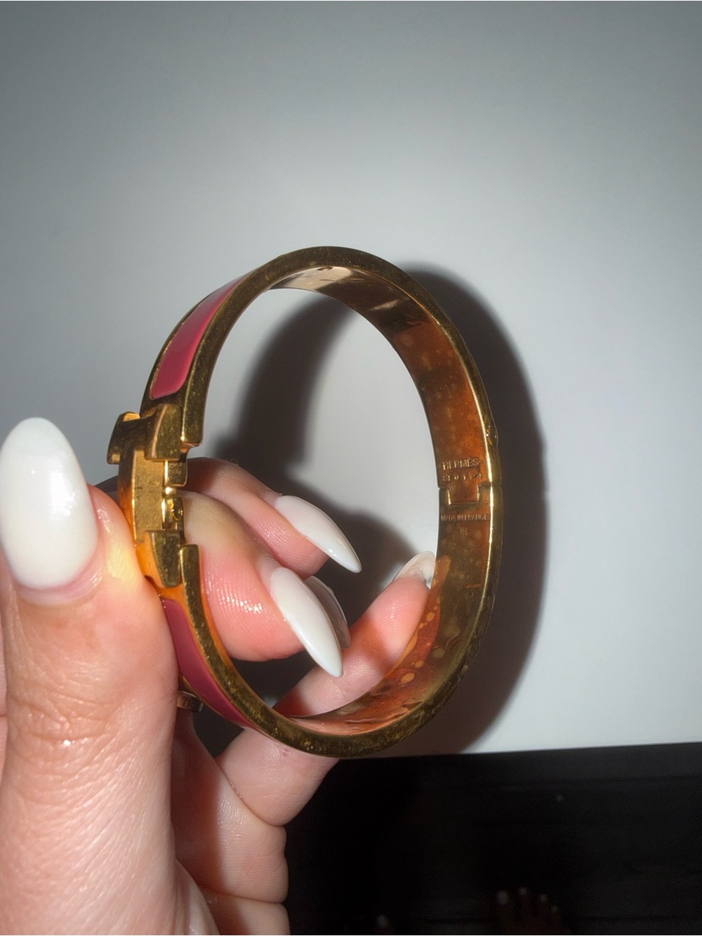 Hermes Enamel H Bracelet in Burgundy and Gold - Picture 2 of 6